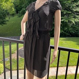 Max Studio adorable black/white polkadot bow tie detail short sleeve dress